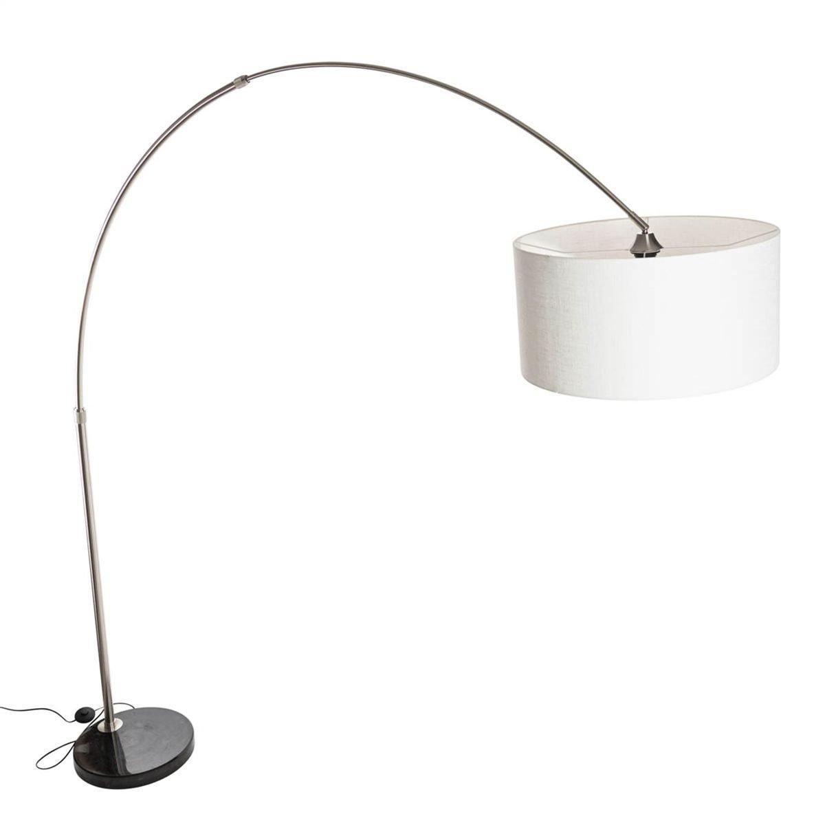 Stalowa lampa łukowa XXL z białym abażurem z tkaniny 50 cm